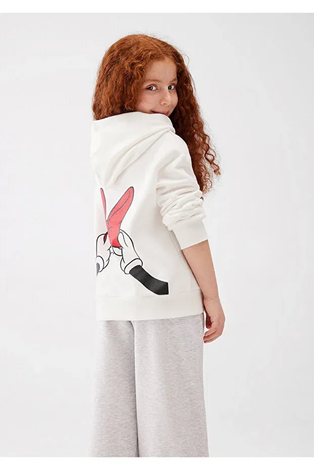 Детское худи для девочек с принтом Minnie Mouse Printed White Sweatshirt Mavi, White
