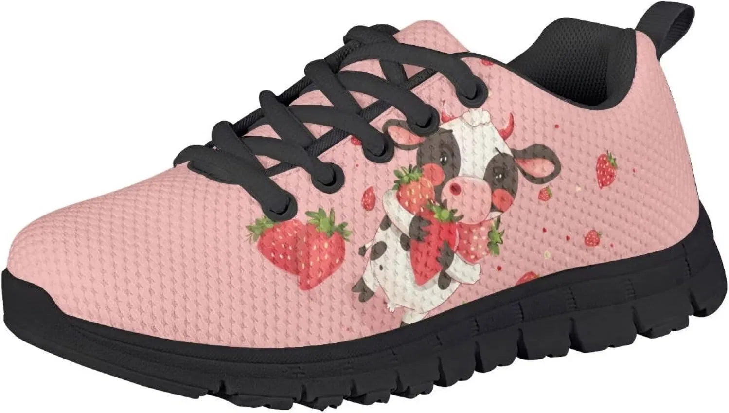Детские кроссовки для девочек с сеткой Ystardream, Pink Strawberry Cow