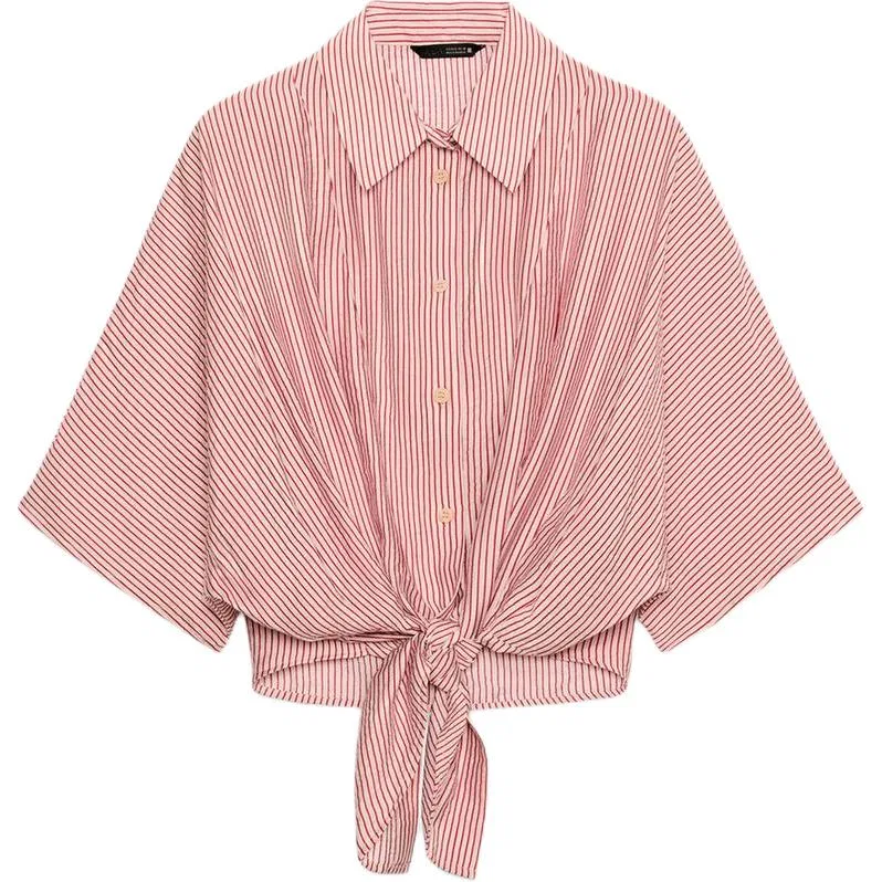 Женская рубашка с отложным воротником, в красную полоску, ZARA, Red Stripes