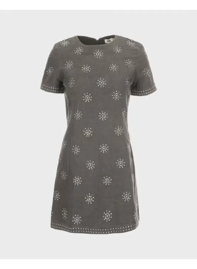 Платье с коротким рукавом хлопково-льняное Zara, серый