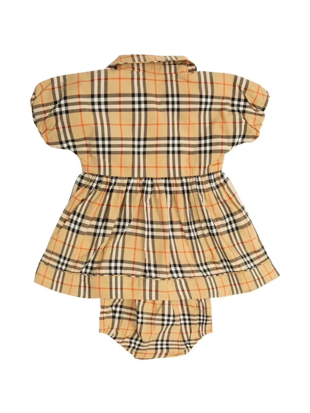 Платье из хлопкового твила в клетку Burberry Kids, бежевый — фото 2