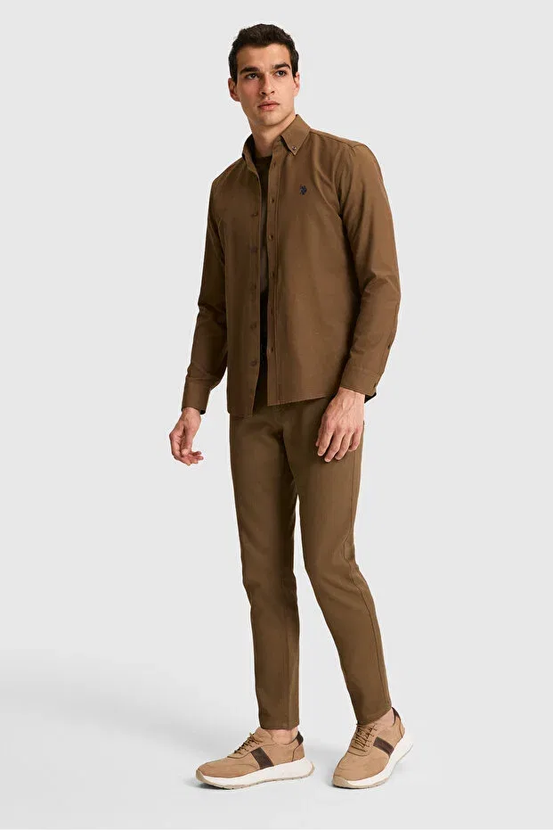 Мужская рубашка с длинным рукавом Basics U.S. Polo Assn., Brown — фото 4