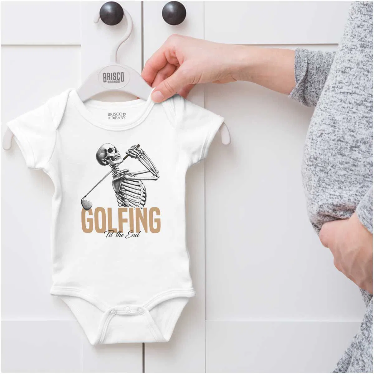 Детское боди-комбинезон с принтом Funny Skeleton Golfing Til The End Brisco Brands, White — фото 4
