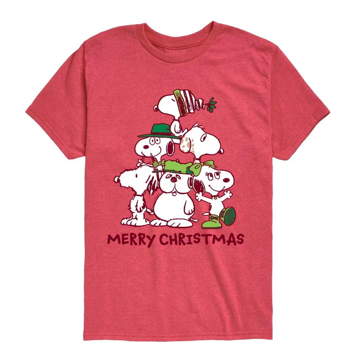 Футболка с принтом Snoopy Family Christmas Tree Peanuts, heather red