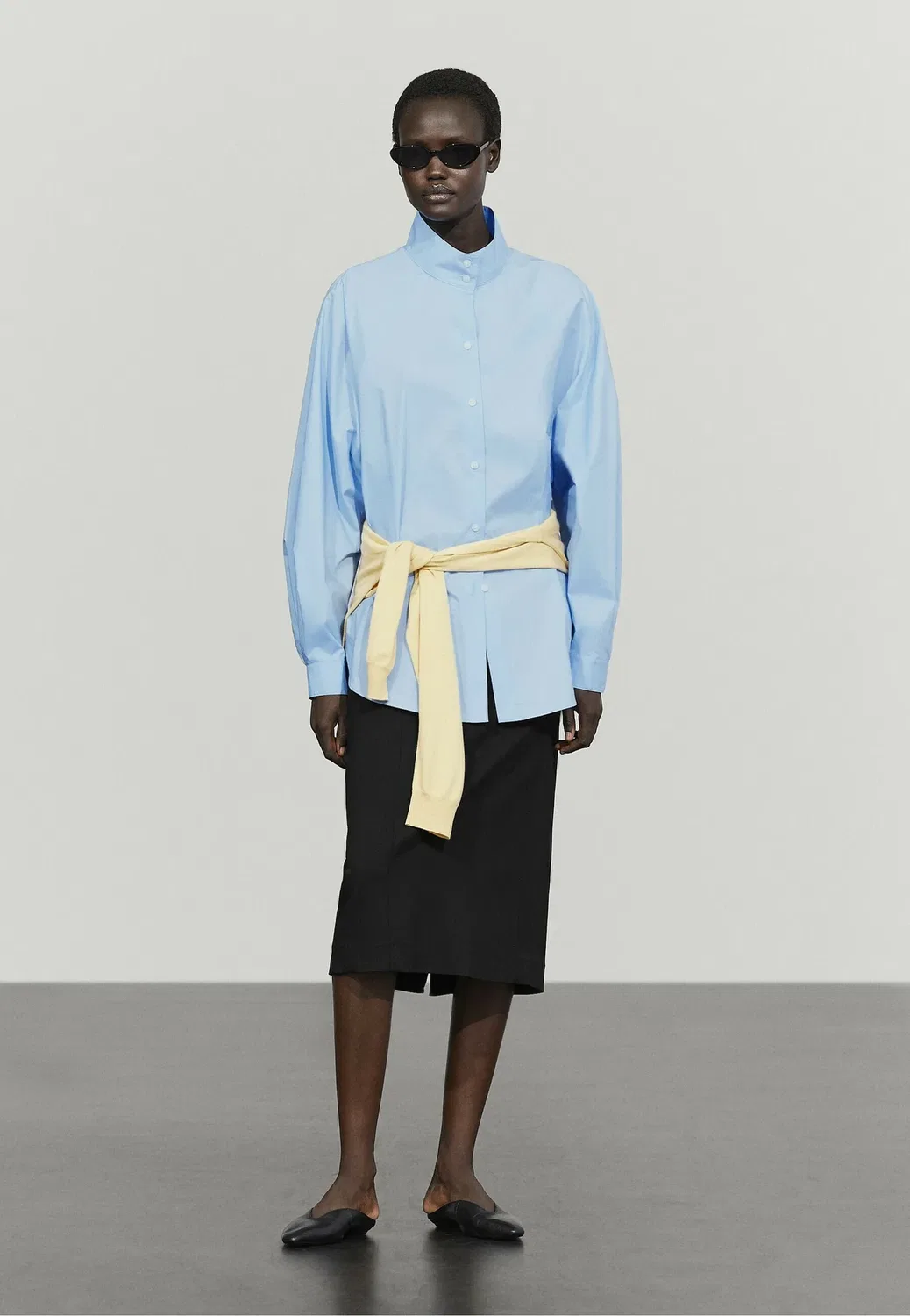 Рубашка из поплина с воротником - блузка на пуговицах Massimo Dutti, Light Blue — фото 2