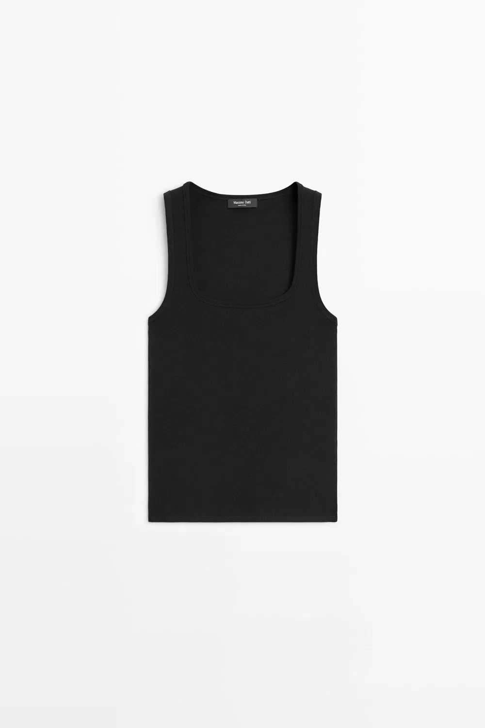 Топ Massimo Dutti Cotton Blend Square Neck, черный — фото 2