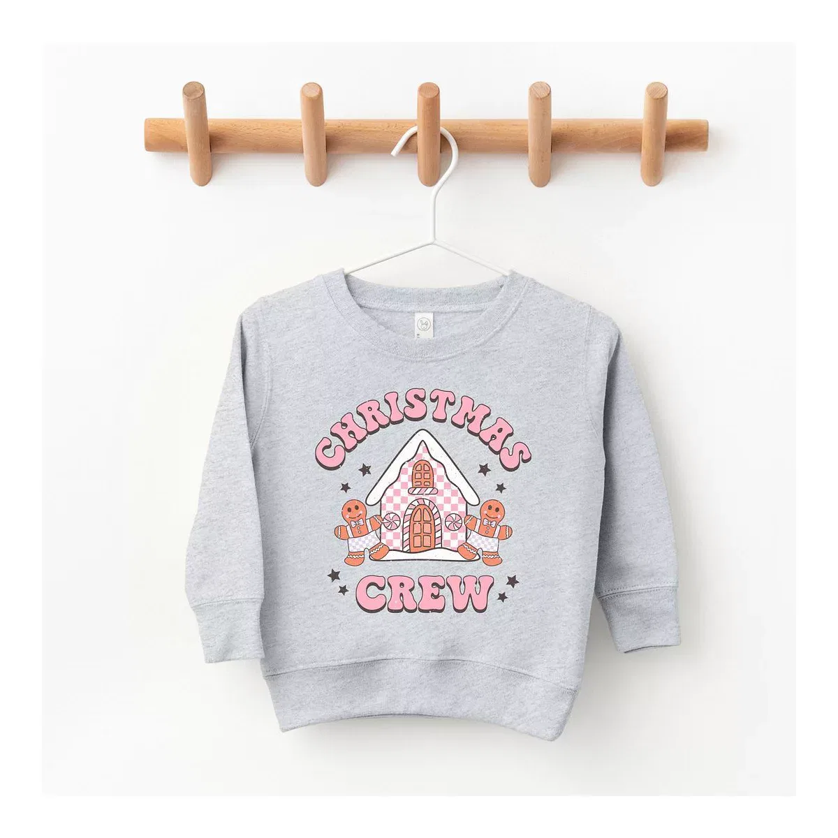 Детский свитшот для девочек с принтом Christmas Gingerbread Crew The Juniper Shop, Heather Grey