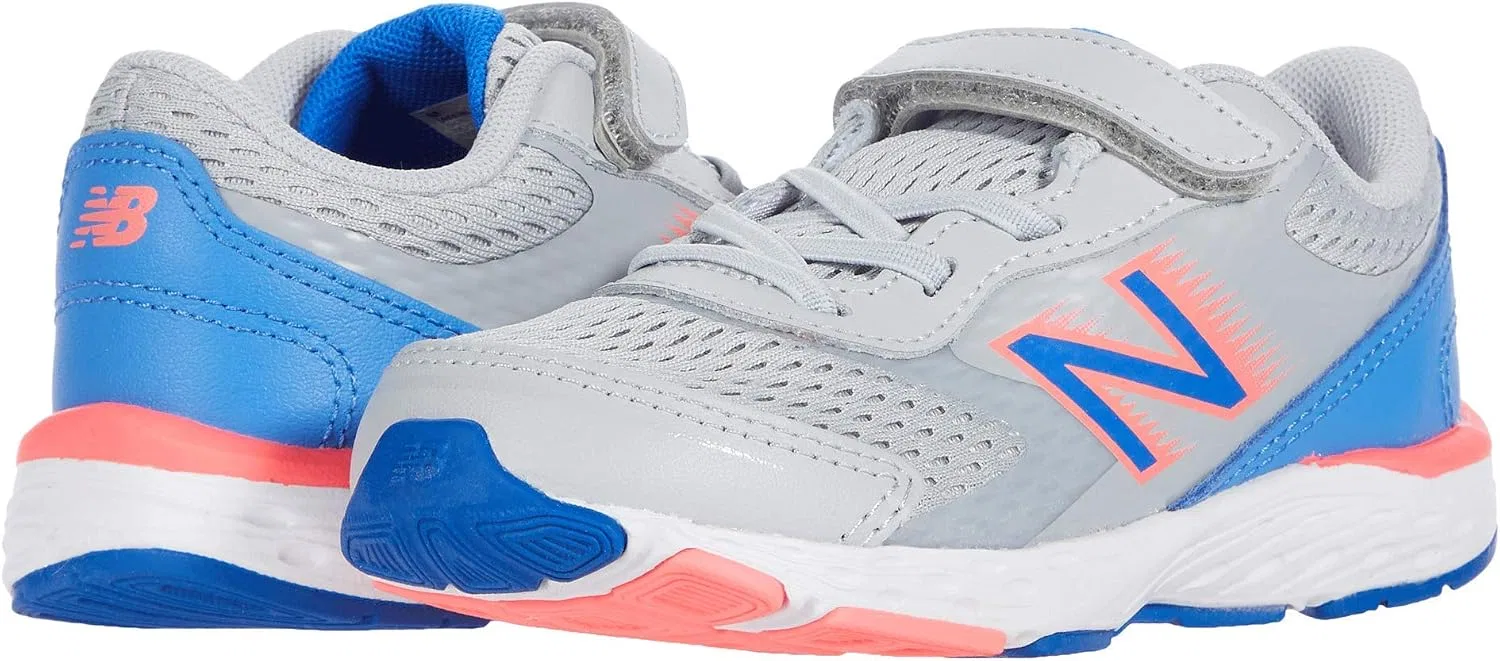 Детские кроссовки для мальчиков с липучкой 680 V6 New Balance, Light Aluminum/Faded Cobalt/Guava — фото 3