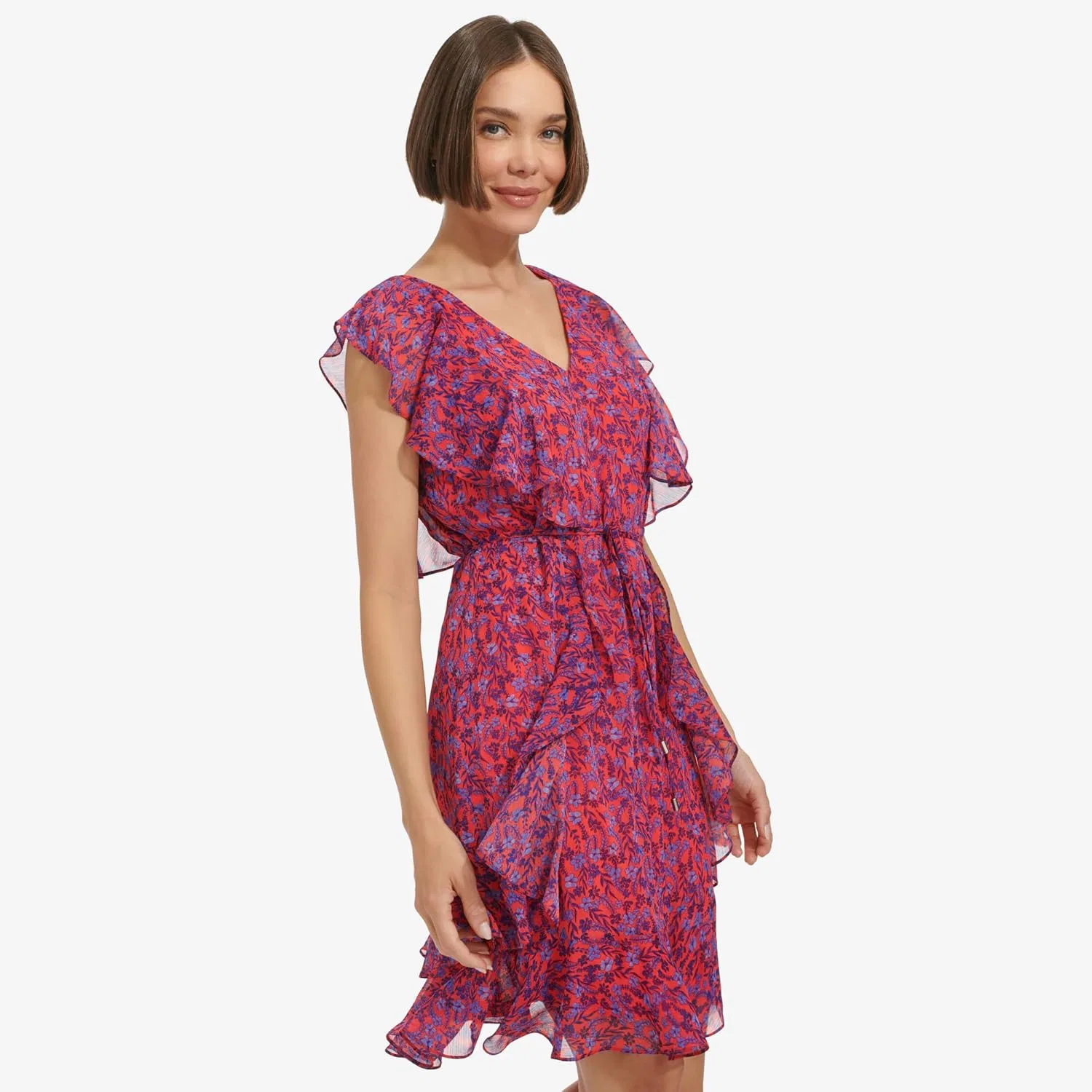 Женское платье мини с цветочным принтом Tommy Hilfiger, Guava/Amparo Blue — фото 4