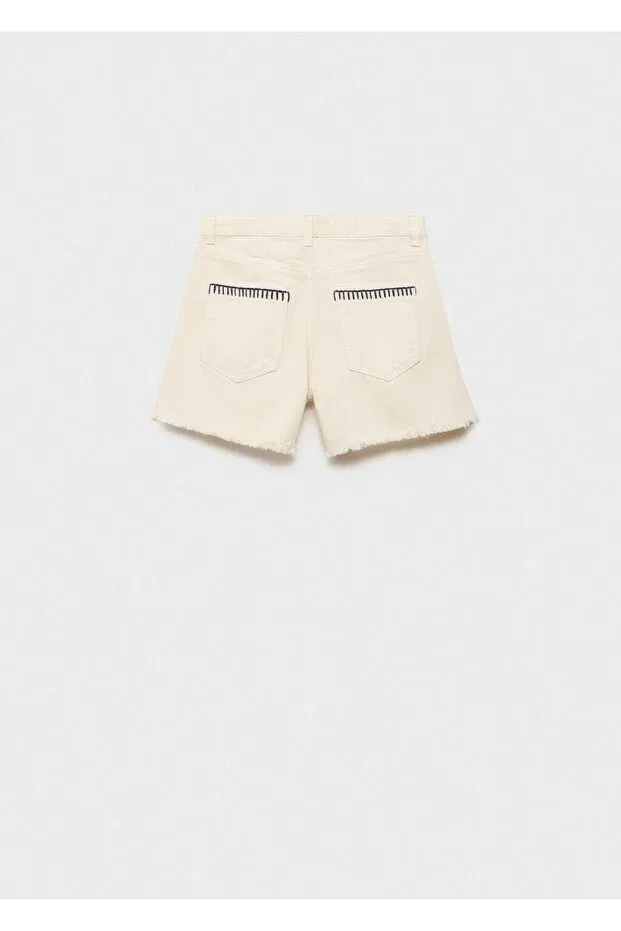 Детские шорты для девочек джинсовые Mango Kids, Ekrü — фото 2
