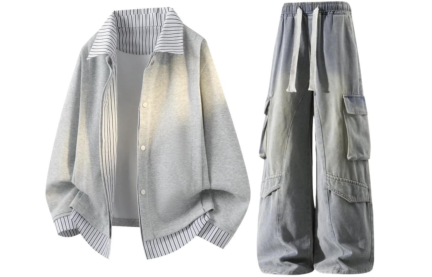 Комплект из толстовки и брюк с отложным воротником Casual Sportswear, GWAF, Heather Gray Top/Black Pants — фото 3