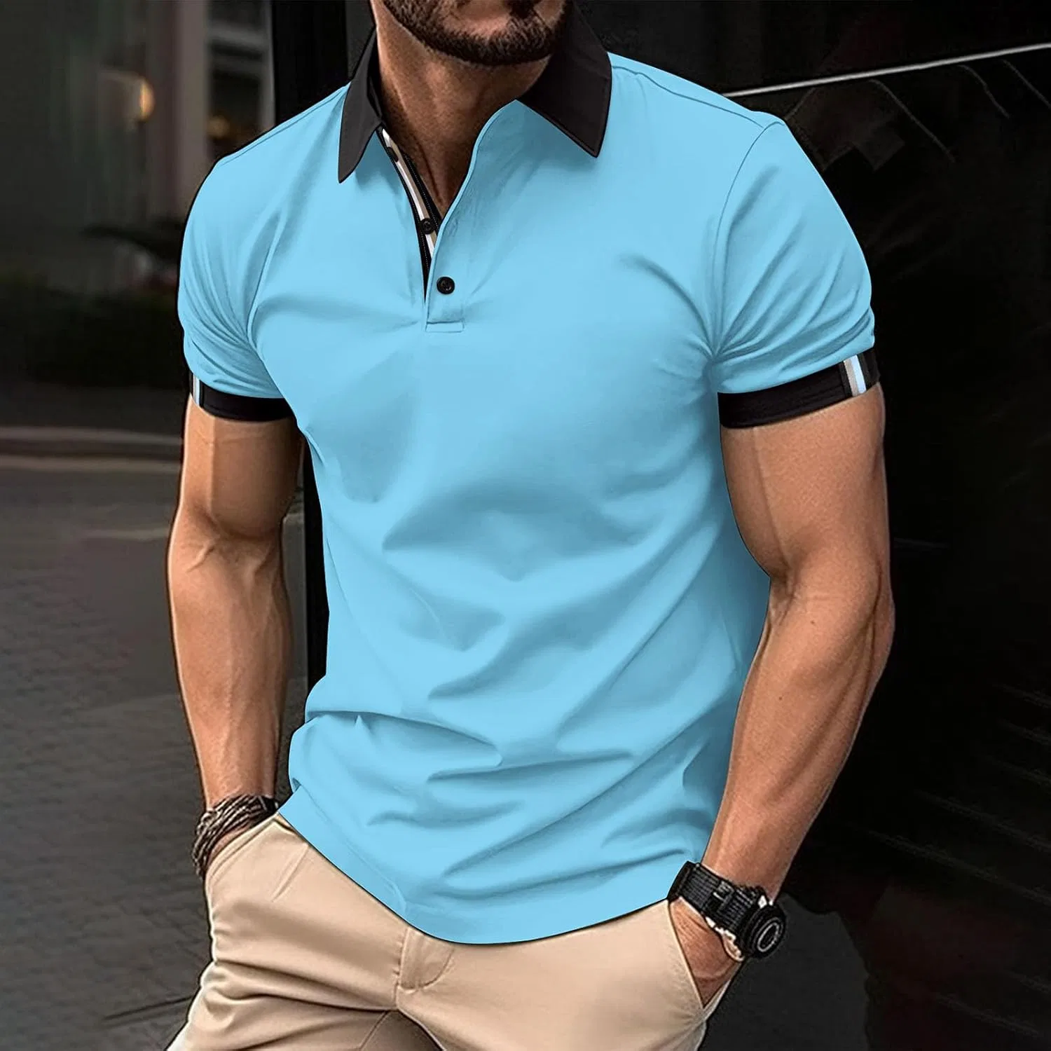 Мужская облегающая футболка с коротким рукавом, Light Blue — фото 2
