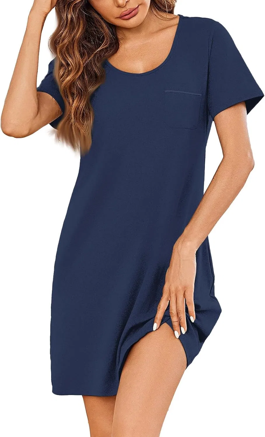 Женское мини-платье с карманами Summer Short Sleeve, Cc08-navy