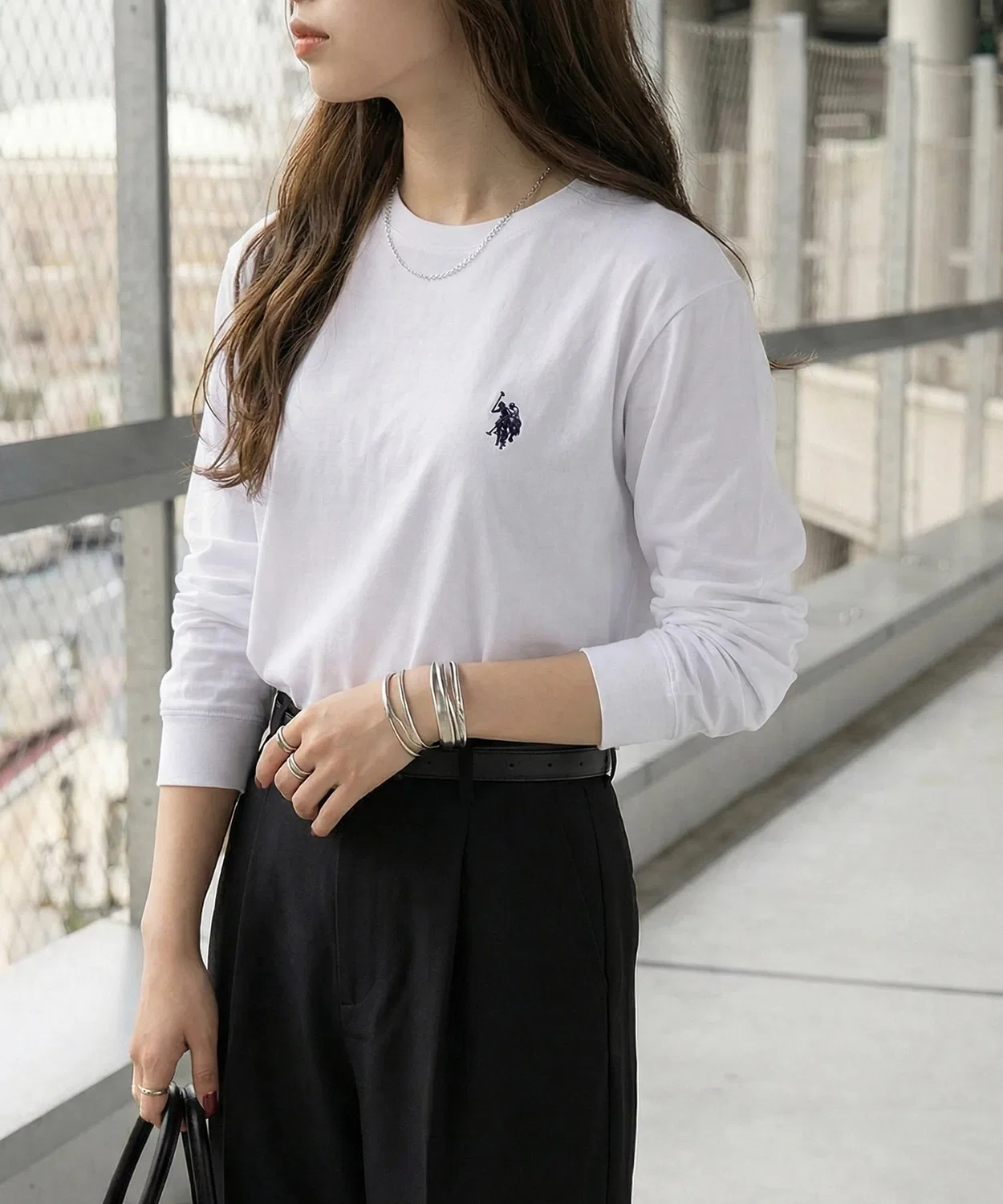 Мужская футболка с длинным рукавомс вышивкой U.S. POLO ASSN., Белая — фото 3