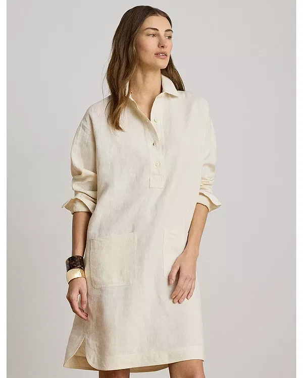 Женское льняное платье-рубашка Linen shirtdress Ralph Lauren, Winter Cream — фото 2