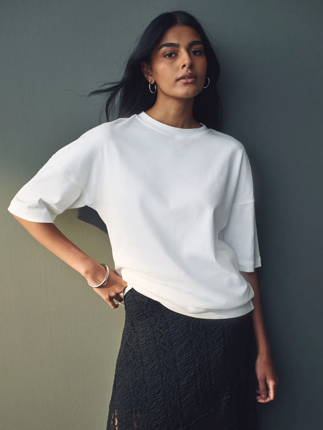 Футболка оверсайз White Relaxed Fit Heavyweight Longline T-Shirt Next, белый