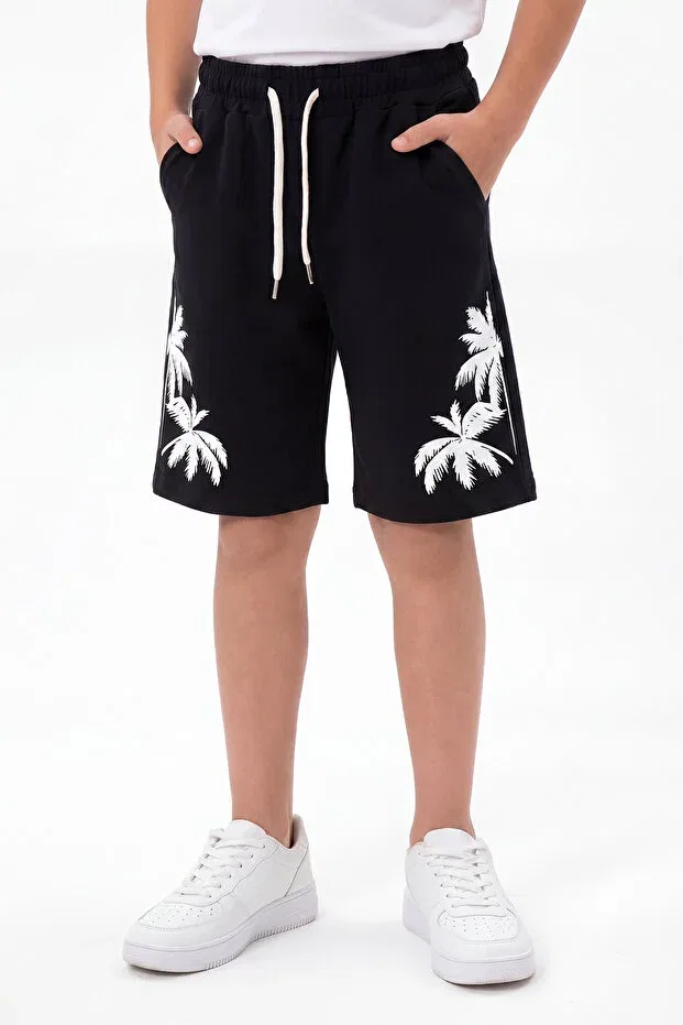Детские шорты для мальчиков с принтом Palm tree printed lace-up comfortable fit casual sports summer boys' shorts Ya Ko Kids, Black