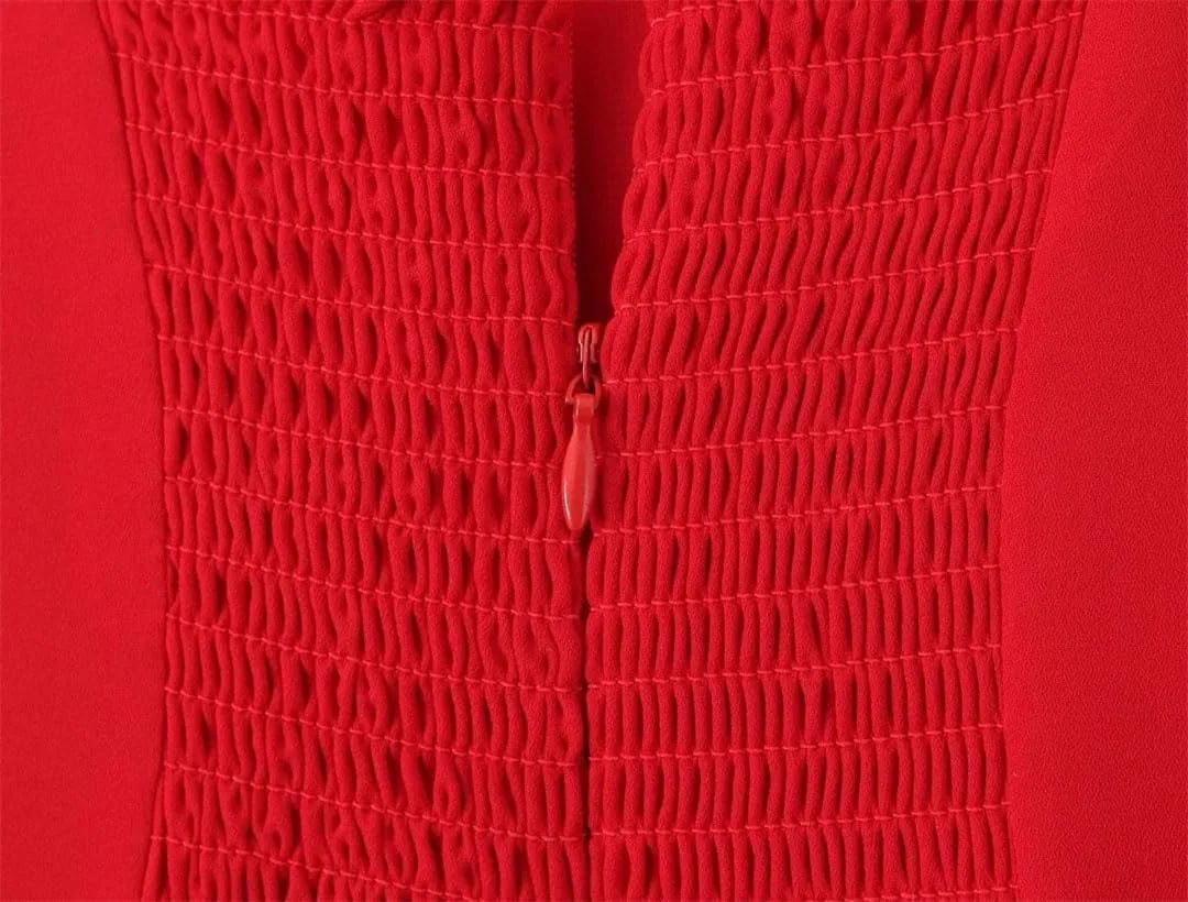 Женское A-силуэта платье миди с завязками-бантами Retro, Red — фото 4