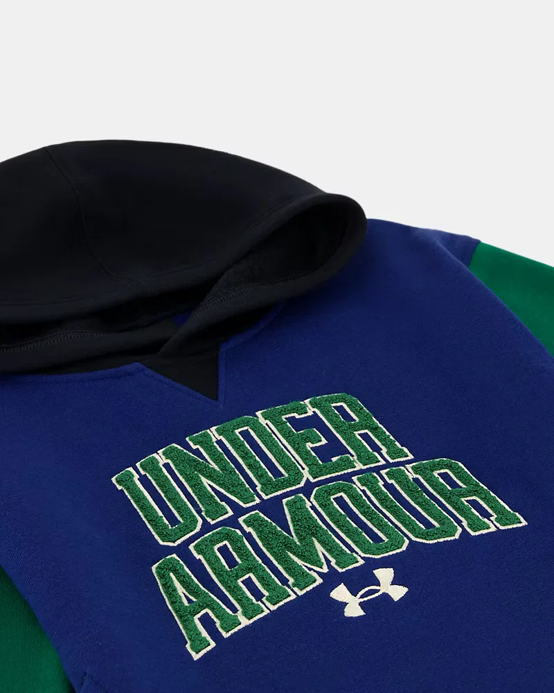 Худи для мальчиков из флиса с капюшоном UA Mascot Colorblock UnderArmour, Campus Ivy/White — фото 2