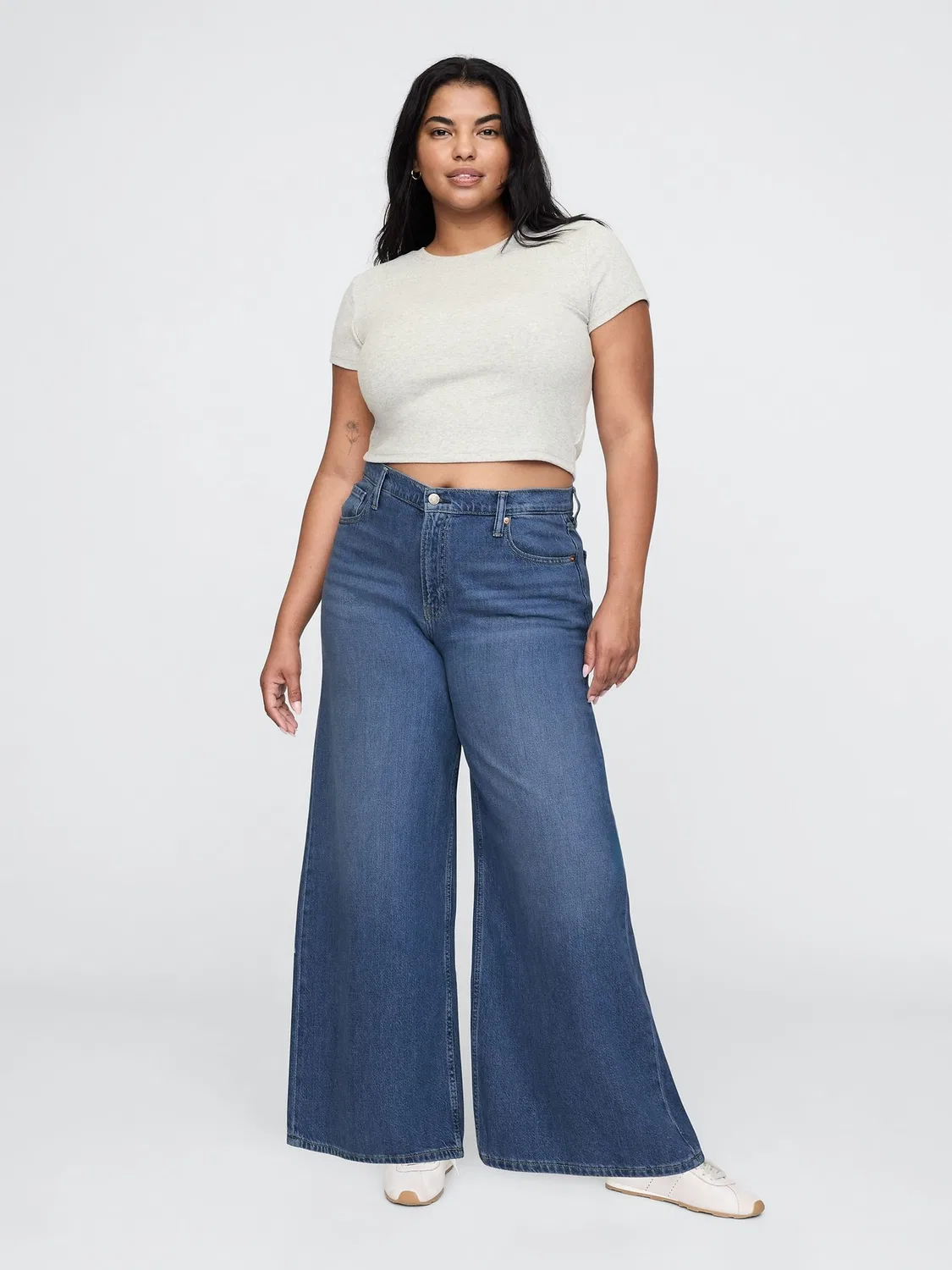 Джинсы свободного кроя Gap Blue Mid Rise Ultra Soft Baggy Jeans, синий — фото 2