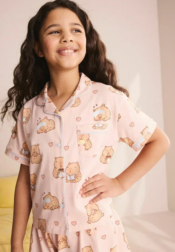 Пижамный комплект с принтом, Regular fit - short button through pyjamas set, Next, pink, розовый — фото 3