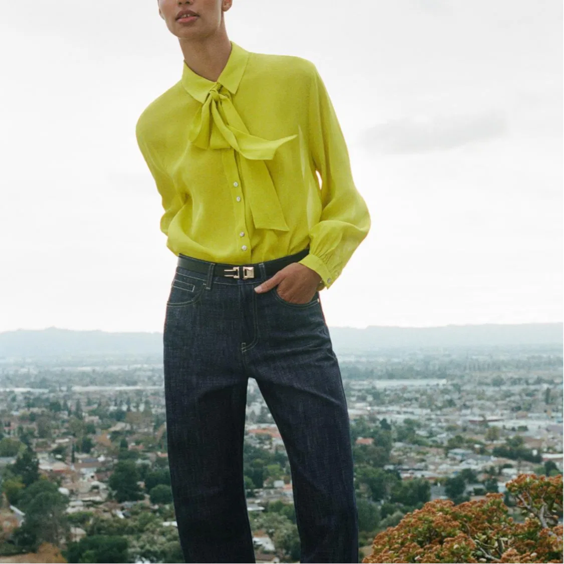Женская рубашка с лацканами Lime ZARA, Lime — фото 4