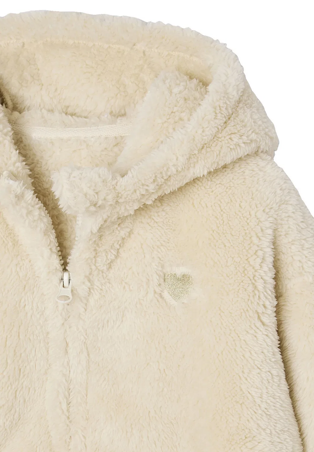 Mädchen Jacket aus Fall-imitat mit Kapuze, Herzstickerei - зимняя куртка Vertbaudet, Wollweiß — фото 3