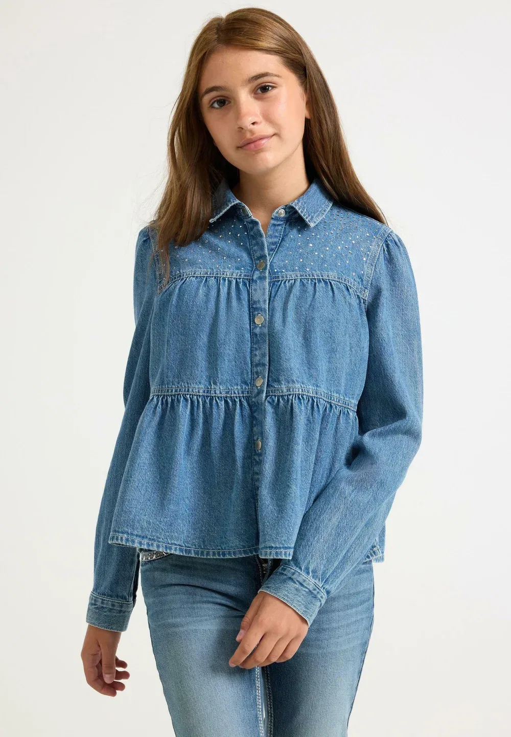 Рубашка со стразами - блузка на пуговицах Lindex, Denim — фото 2