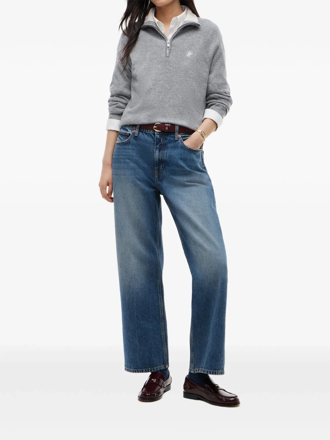 Tommy Hilfiger Свитер реглан с молнией из шерсти и кашемира серый — фото 4