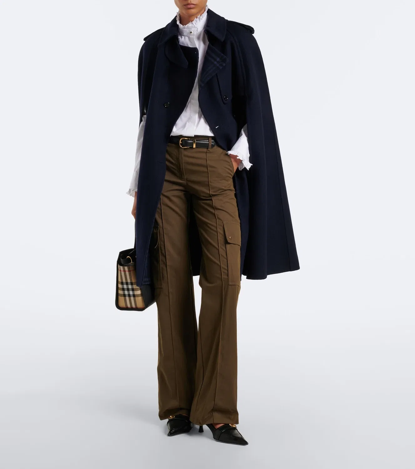 Карго брюки из смесового хлопкового габардина Burberry, зеленый — фото 2