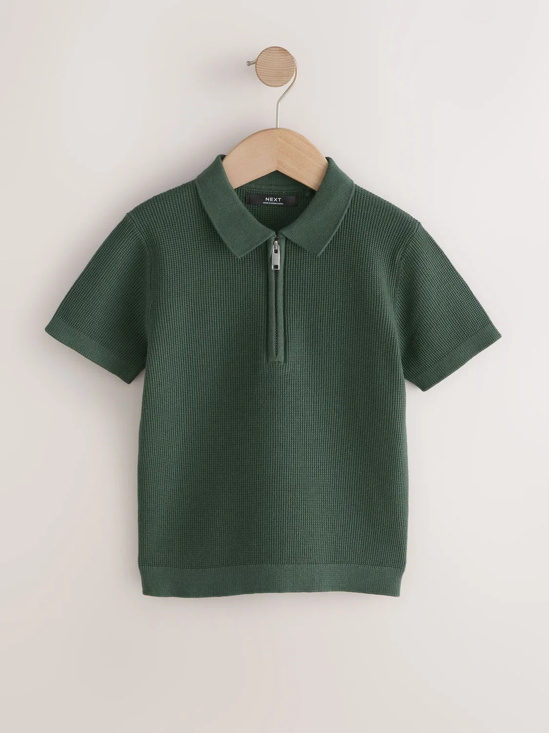 Полочная рубашка Next Dark Green Knitted Zip Neck Polo Shirt, темно-зеленый