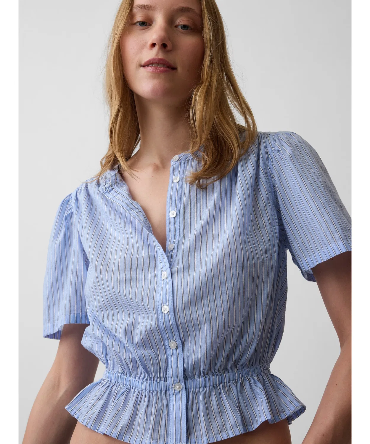 Женская блузка с принтом, короткая, с пеплумом GAP, White/Blue