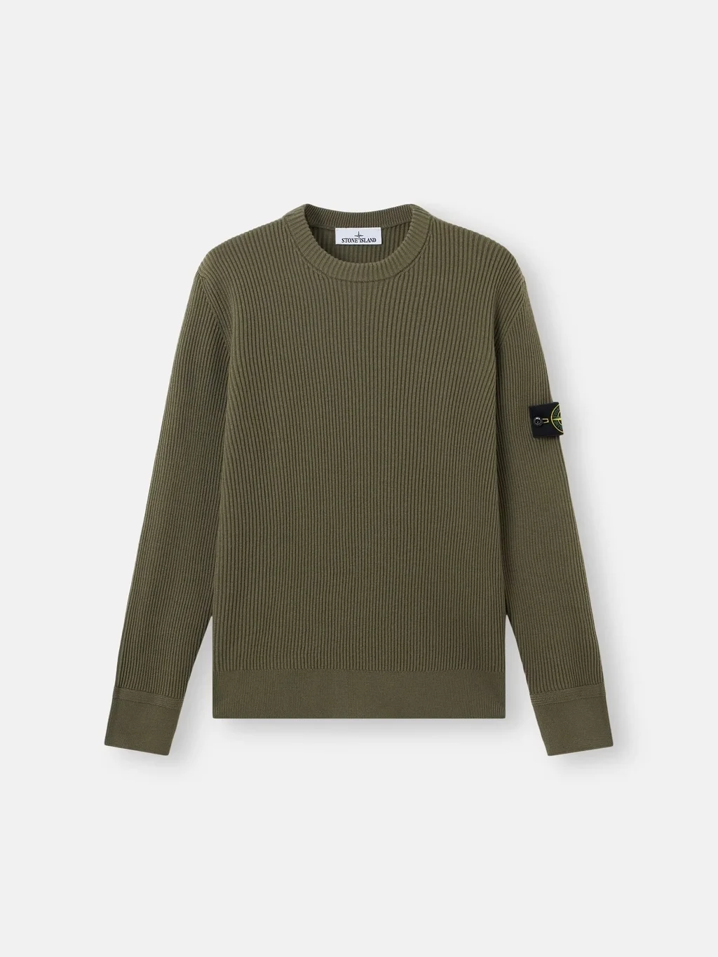 Мужской вязаный свитер Stone Island Regular-fit Crewneck With Fine-ribbed Trims, военный зеленый — фото 2