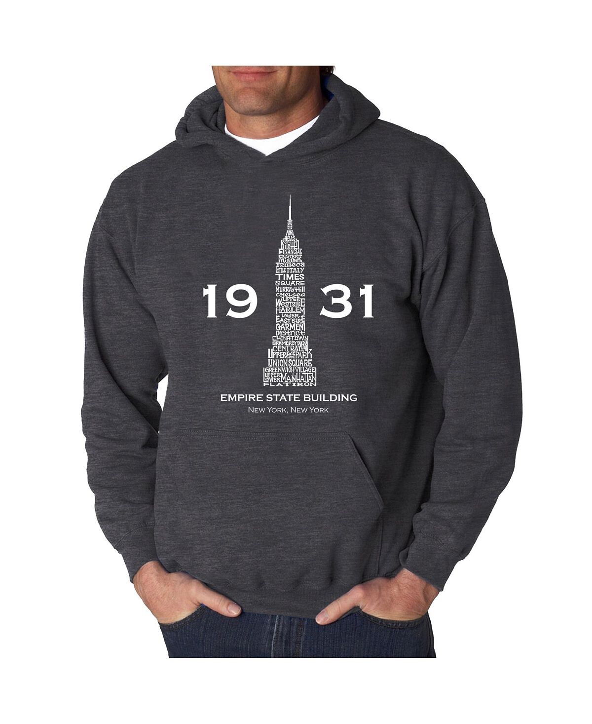 

Мужская толстовка с капюшоном empire state building word art LA Pop Art, серый