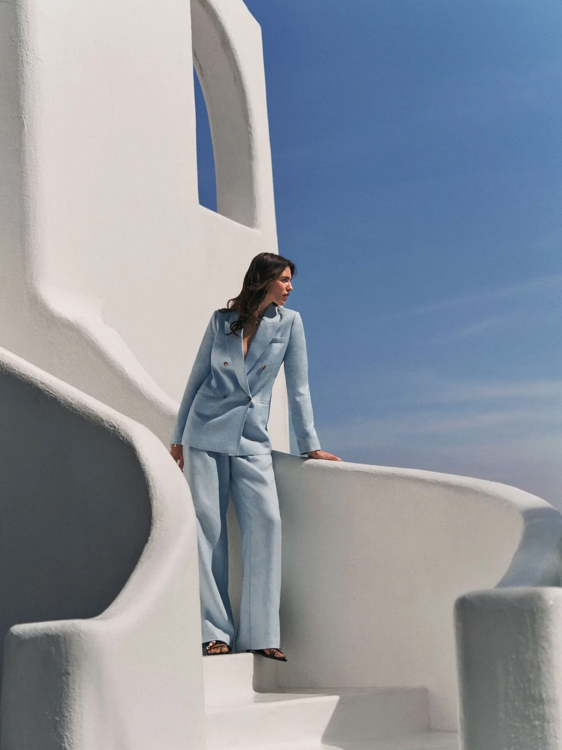 Брюки свободного кроя премиум из льна, Pastel Blue Next