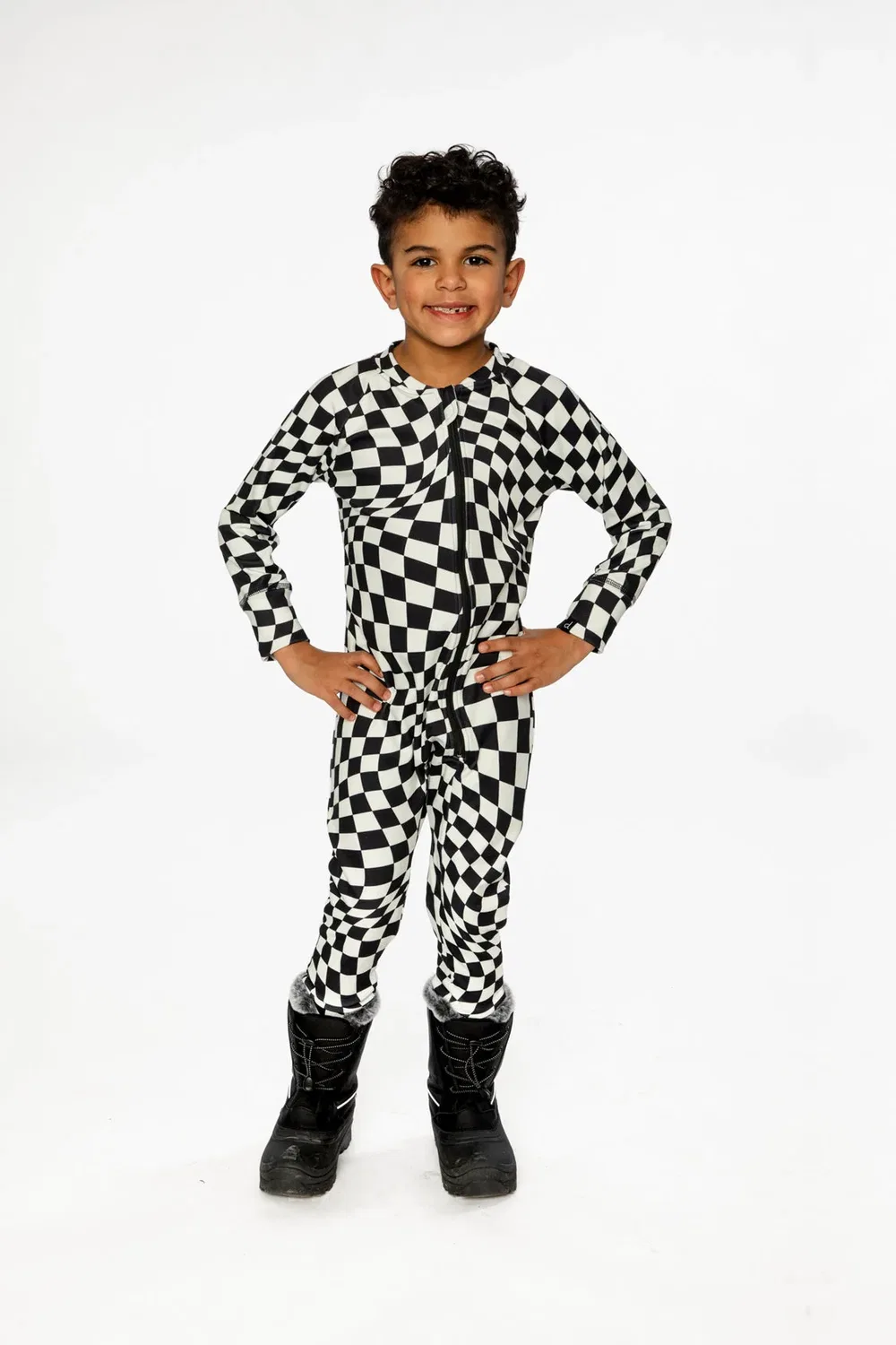 Детский комбинезон-термобелье с принтом Deux par Deux, White Checkered Print — фото 2