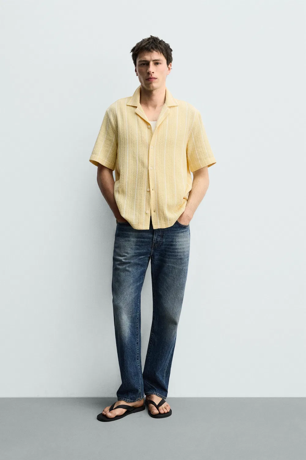Рубашка из жаккарда в полоску, стандартного кроя ZARA, Yellow