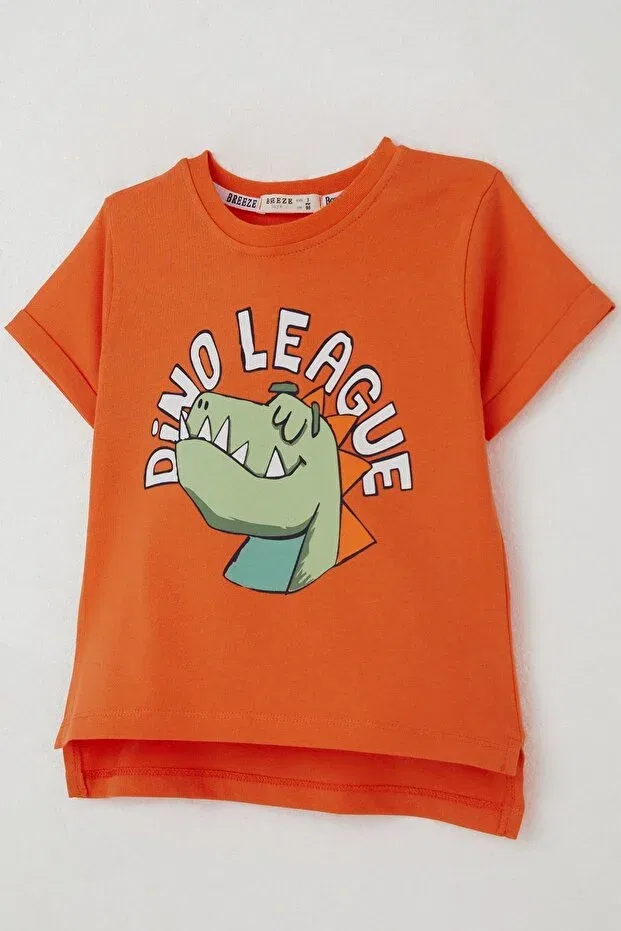 Детская футболка для мальчиков с принтом League Star Dinosaur Breeze, Orange — фото 4