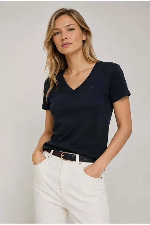 Женская футболка с v-образным вырезом Tommy Hilfiger, Navy Blue — фото 2