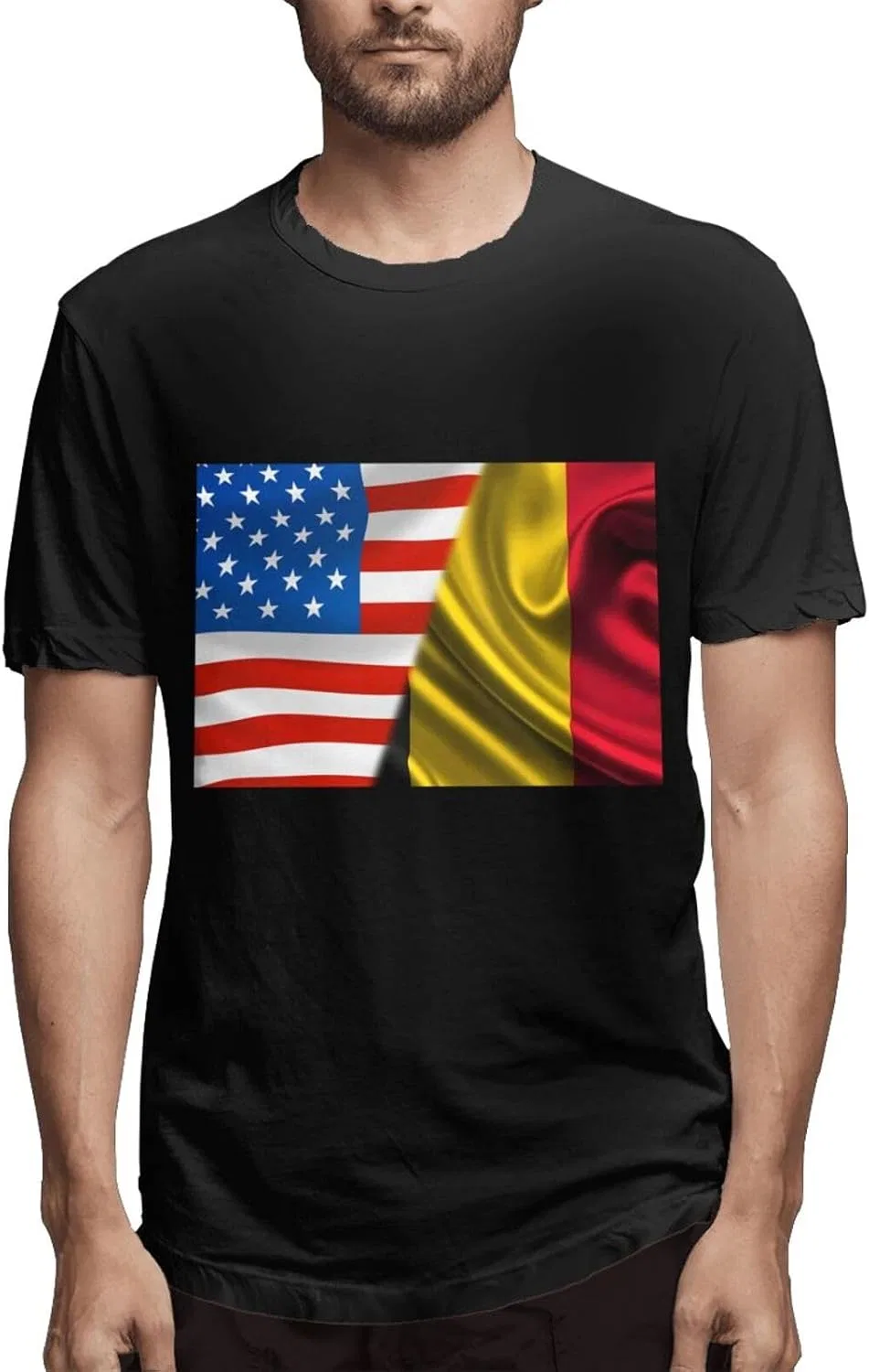 Мужская футболка с принтом America Flag и Belgium Flag, Black