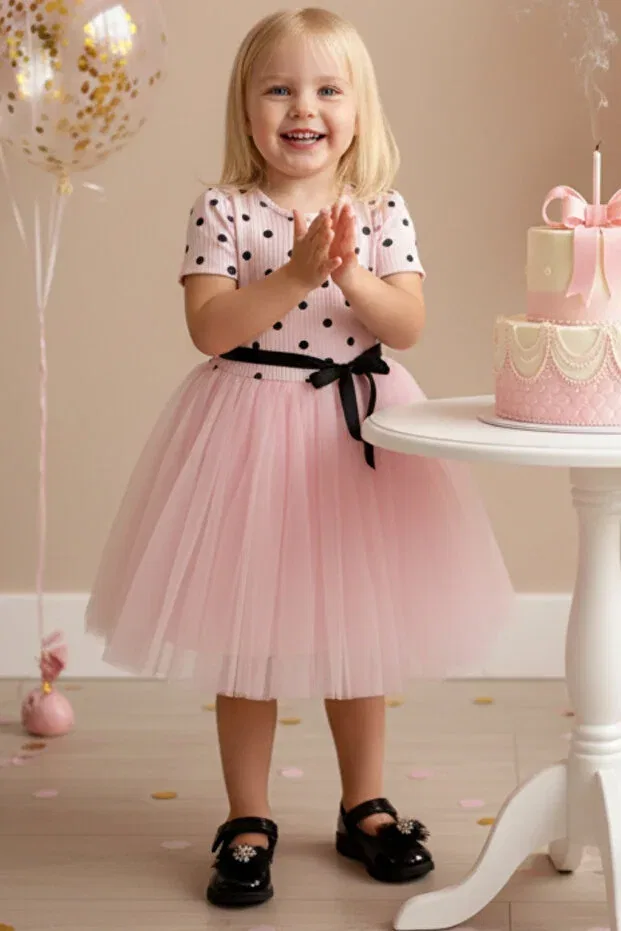 Детское платье для девочек с принтом Girl magnolia polka dot tutu pink dress Parla Kids, Pink — фото 3
