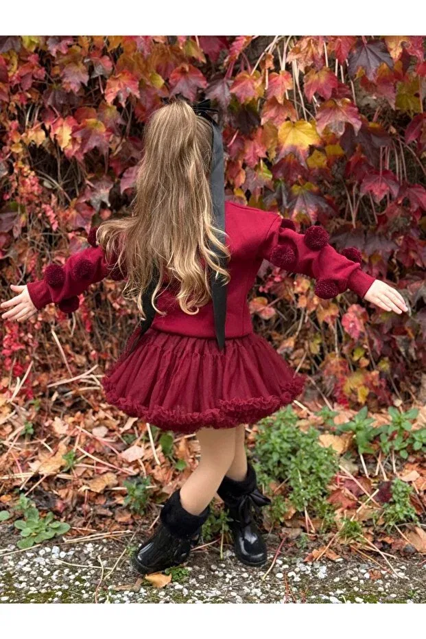 Детский комплект для девочек с бантом Happy bebbee Mtl, Bordo Black — фото 4