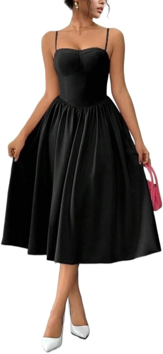 Женское элегантное платье миди с открытой спиной Slimming Cami, Black