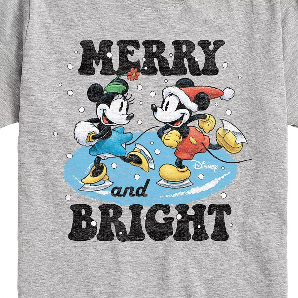 Детская футболка с коротким рукавом с принтом Mickey and Minnie Merry And Bright Christmas Disney, Athletic Heather — фото 2