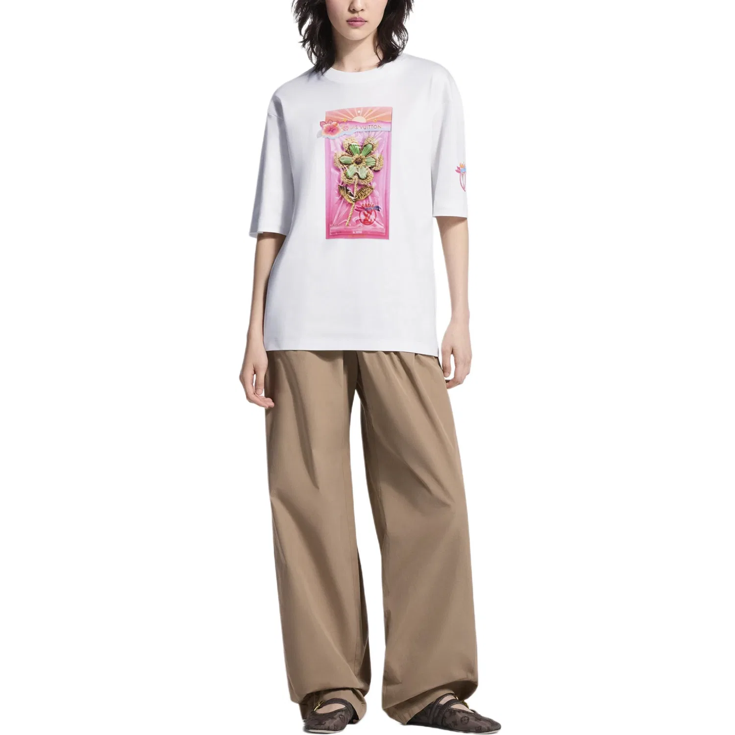 Женская футболка с круглым вырезом, свободного кроя Circle T Shirts, LOUIS VUITTON, White — фото 3