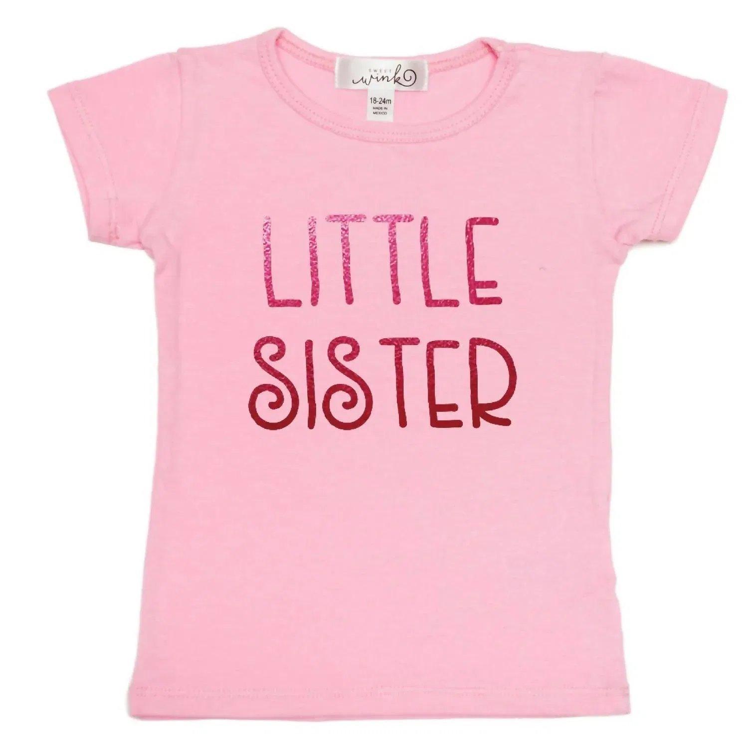 Детская футболка для девочек с надписью Little Sister SWEET wink, розовый