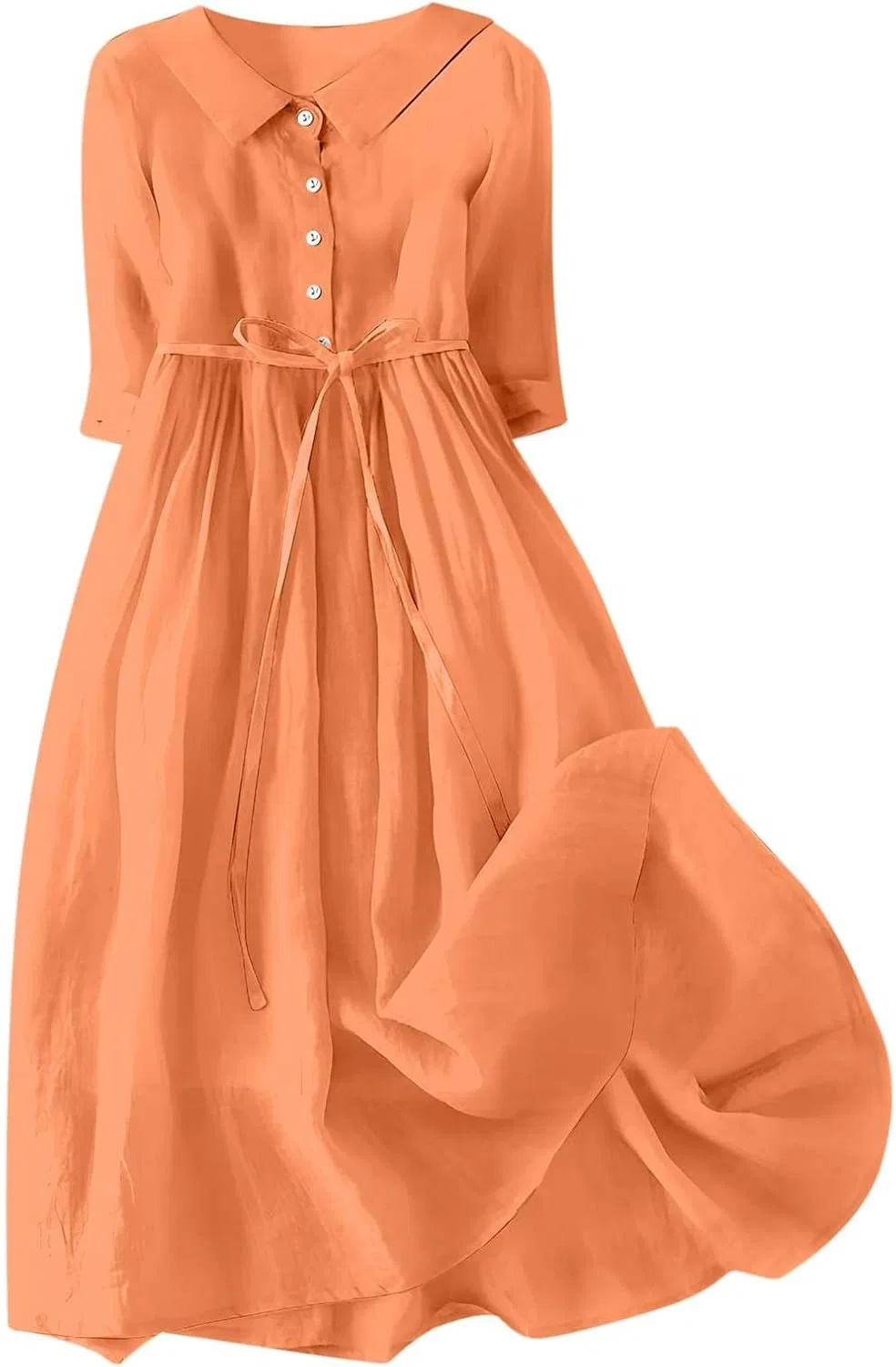 Женское летнее платье макси с пуговицами Cotton Linen, Orange
