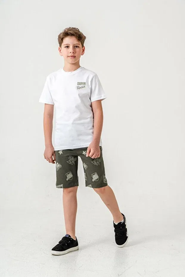 Детский спортивный комплект для мальчиков с принтом Super Racer Mışıl Kids, Khaki