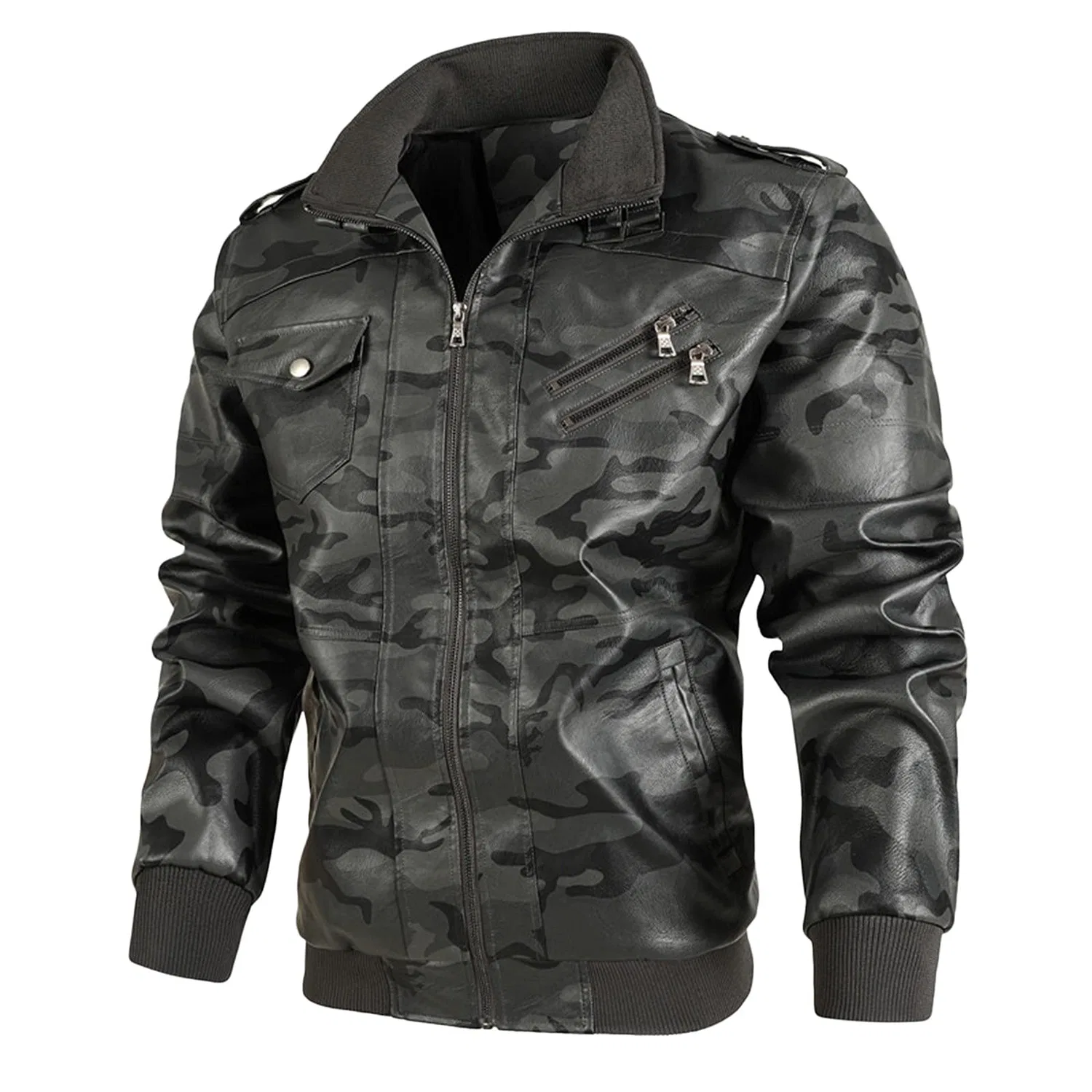 Мужская куртка из замши с длинным рукавом, M02-Grey