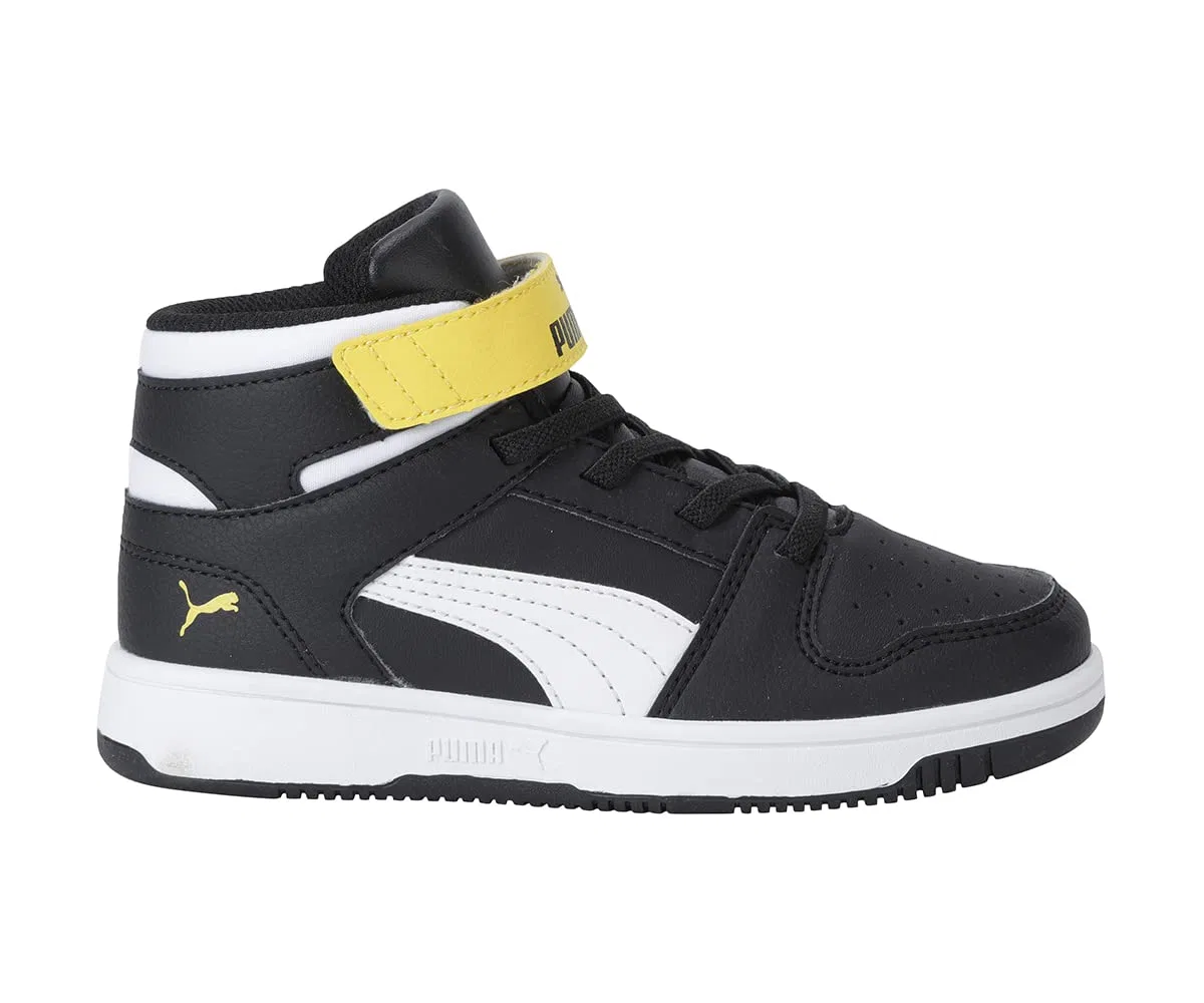 Детские кроссовки для мальчиков с высокой посадкой Rebound Layup Sl V Ps PUMA, Black PUMA Black PUMA White Dandelion — фото 2
